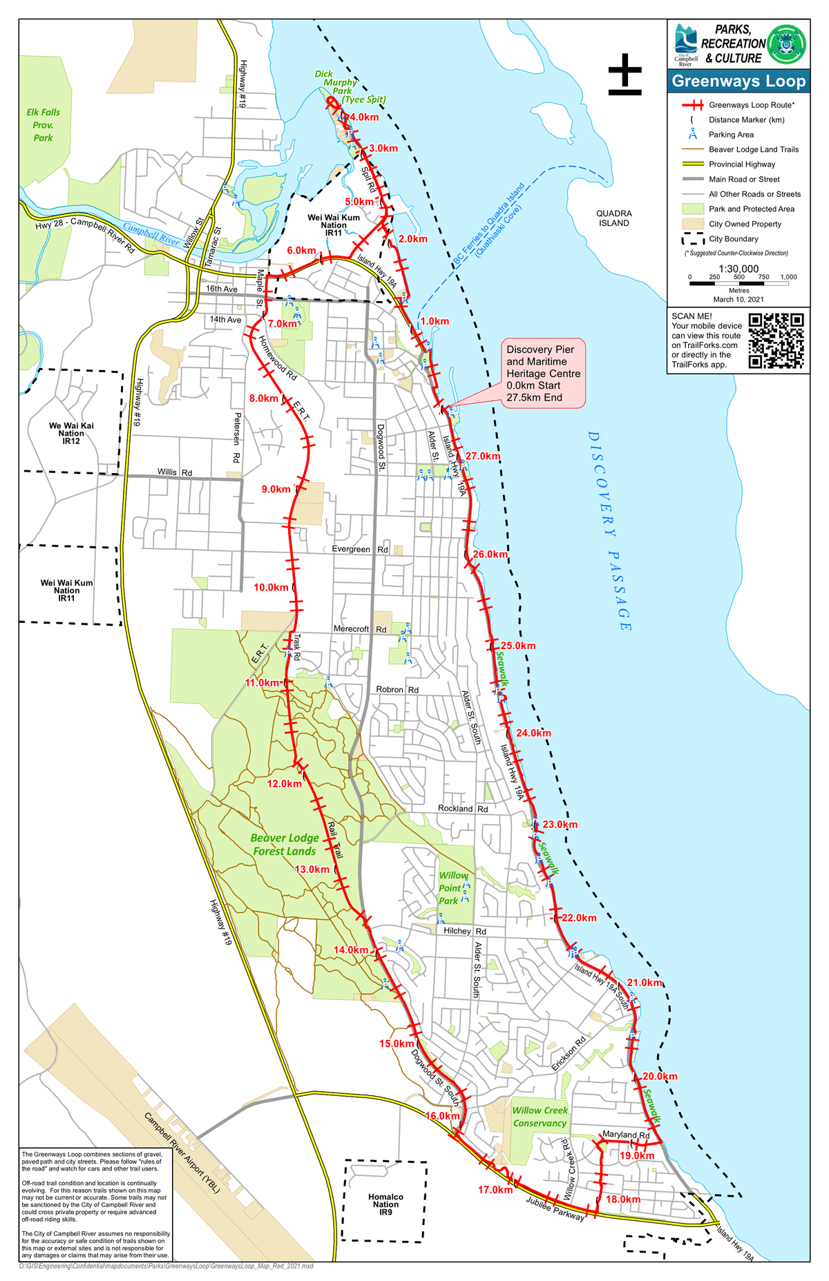 Best bike path in Campbell River — Seawalk and Greenways Loop map