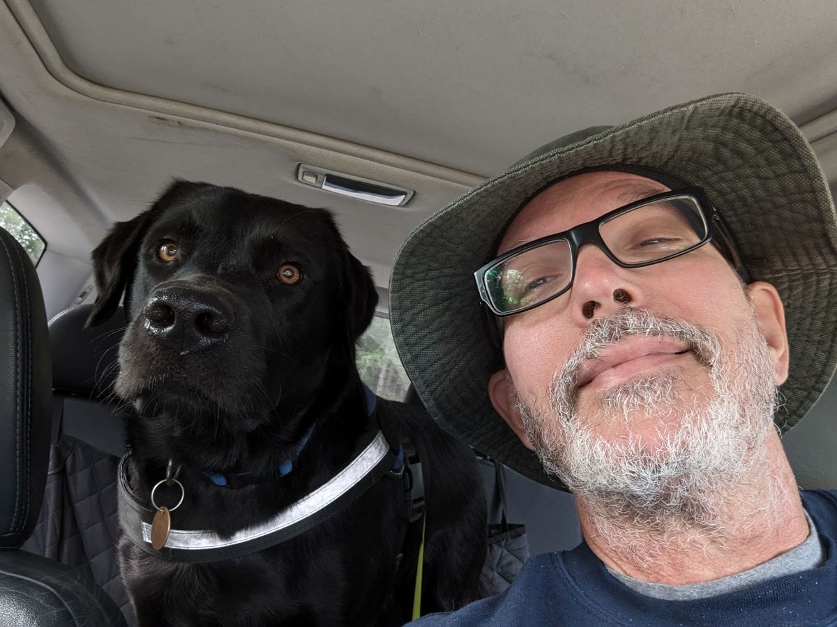 Local guide and dog on Quadra Island — laid-back island life
